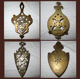4 Antique Flat Iron Trivets, one Signed  