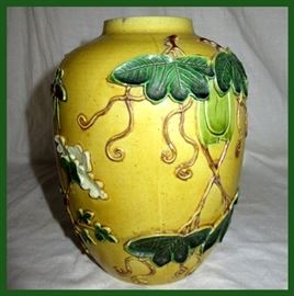 Antique Stoneware Pot with High Relief Design 
