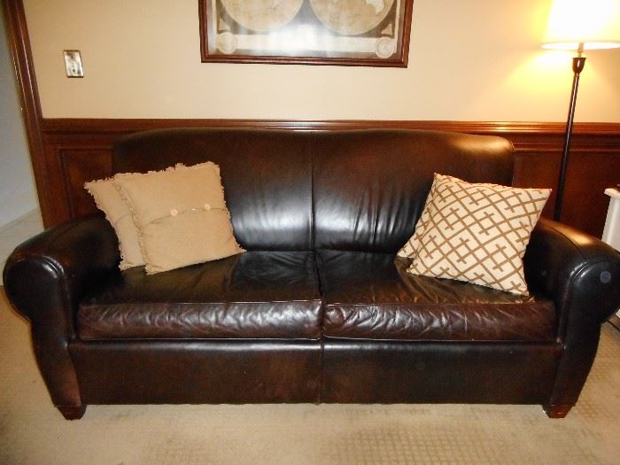 BROWN LEATHER SOFA FROM POTTERY BARN
