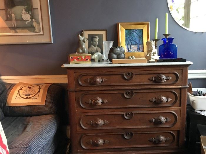 Antique chest of drawers and collectibles