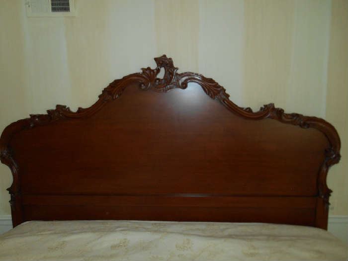 Bedroom #1-Upstairs: The Country French king headboard is now shown with the linens removed.  It is 70" tall!