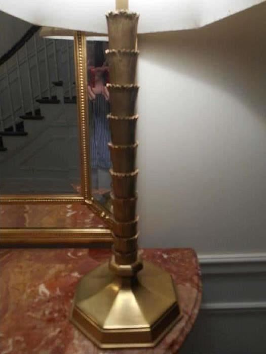 Foyer:  This is one of two 33" tall heavy gold metal lamps.