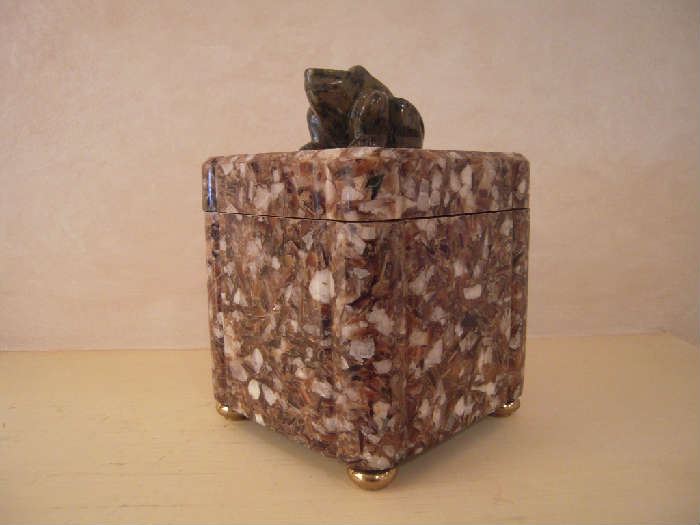 Kitchen-SMALLS Area:  A MAITLAND-SMITH "stone" box with an onyx frog on the lid.