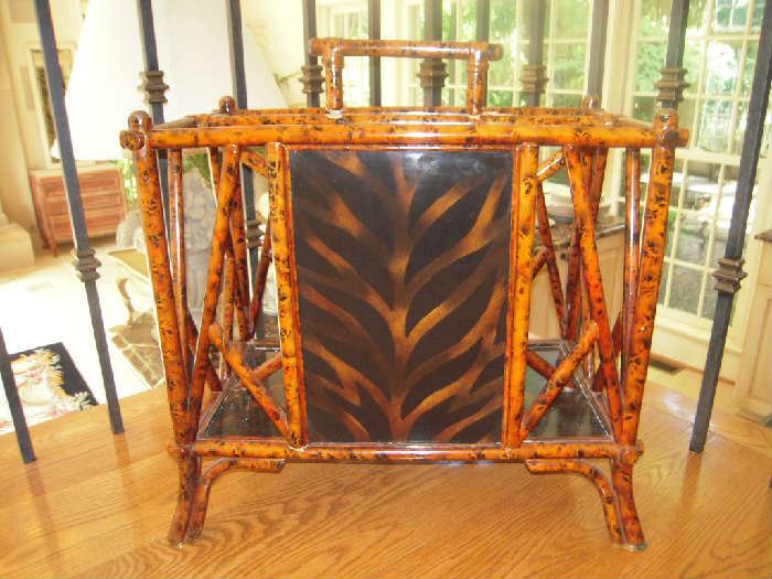 Sun Room: This bamboo/painted magazine rack needs a handle repair but it's worth the attention!