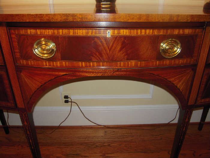 Dining Room:  The center drawer of the COUNCILL CRAFTSMEN sideboard is shown here.  Notice the center arch of the cabinet.