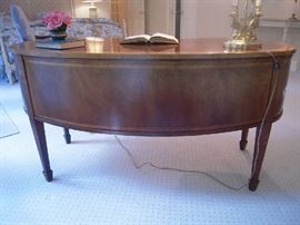 Master Bedroom-First Floor:  This is a back view of the HEKMAN Kidney Shape Writing Desk.  Notice the detailed wood inlay--the next photo shows even more!