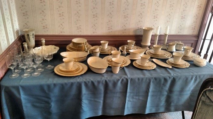 Complete Lenox China with serving pieces.