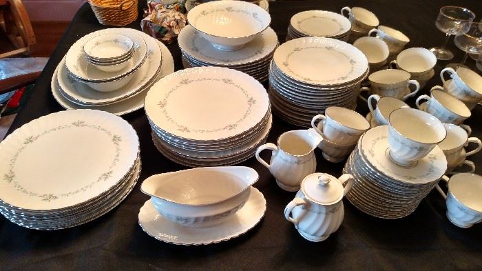 Complete set of Syracuse China with serving pieces, Sweetheart Silhouette pattern. 