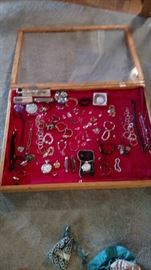 Pocket watches, costume jewelry..some Sterling, harmonicas