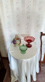 Depression covered dish, ginger jar, cranberry candy dish