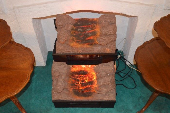 2 vintage Faux Fireplace heater log sets, one with original SEARS Box, WORKING!
