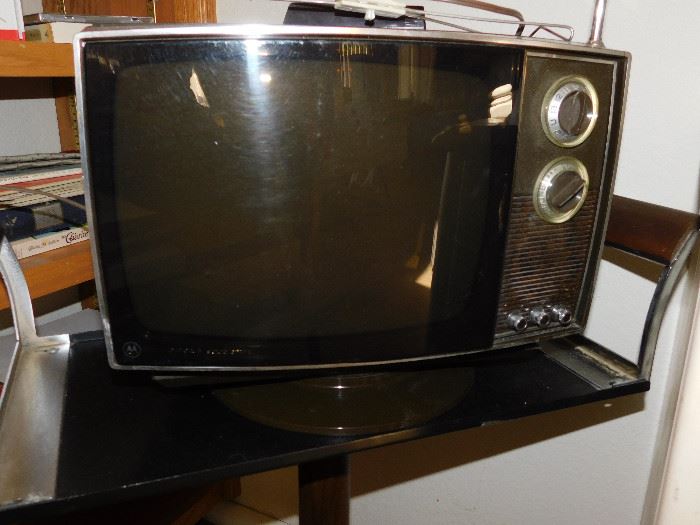 Motorola TV with swivel base and removable sun glare shield, c 1961