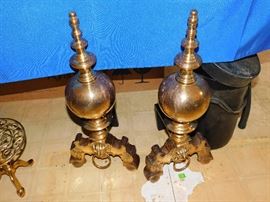 Lion and cannonball fireplace Andirons