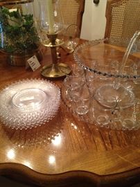 Punch bowl with under plate, cups, and dessert plates 