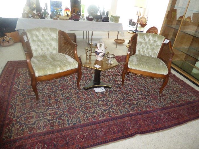 ORIENTAL RUG & CANE SIDE CHAIRS