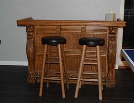 Carved Oak Bar with Lion Heads