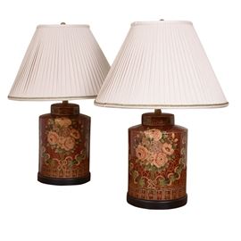 Pair of Floral Porcelain Table Lamps