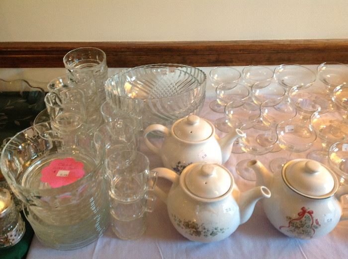 glassware galore, teapots, etc