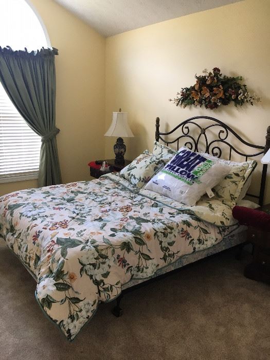 Queen Bed, mattress and box springs sold together.  Comforter and pillows sold as separate set