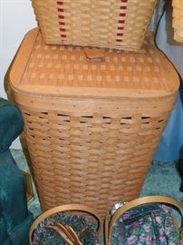 Ton of never used Longaberger baskets  - lots w/plastic and/or linen liners - Hamper basket w/lid