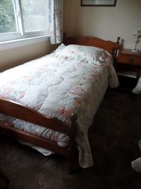 Another pair of Maple twin beds with mattresses w/matching night stand and dresser