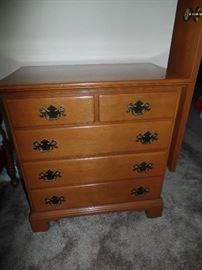 Pair of Maple twin beds with mattresses w/matching night stand and dresser