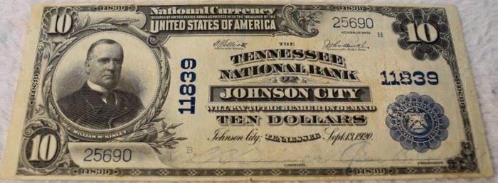 Large $10 Johnson City National Note