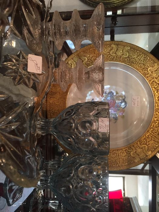 Crystal stemware, gold trimmed floral center Bavarian dinner plates,