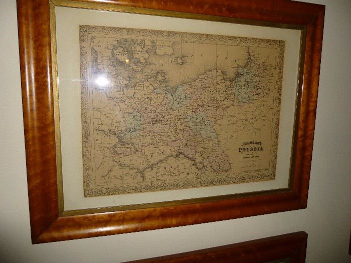 Framed vintage map of Prussia