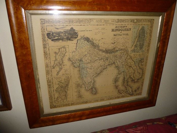 Framed vintage map of Hindostan - British India 