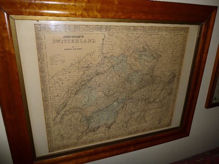 Framed vintage map of Switzerland 