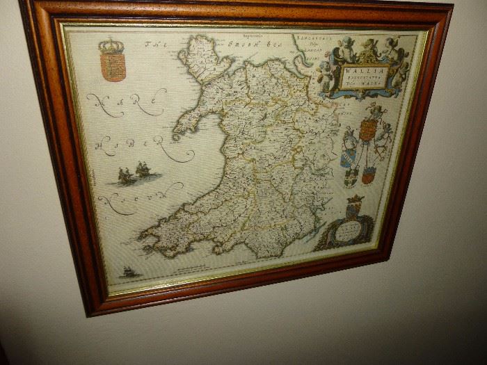 Framed vintage map of Wallia - Principatvs Wales