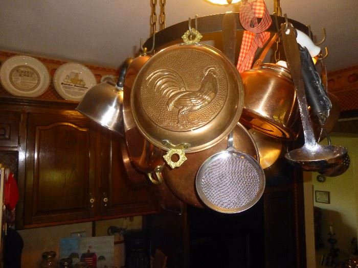 Copper Cookware and Hanging Rack