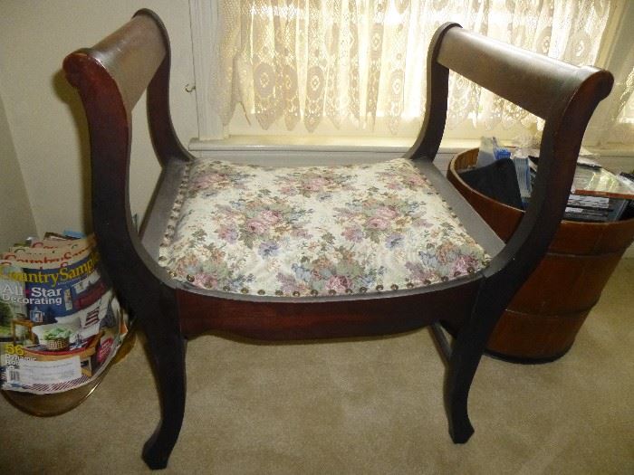 Beautiful Antique Tapestry Arm-Bench, and 
Vintage wooden rustic-country barrel.