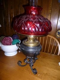 Vintage Old Antique Style Red Glass Iron Electric Lantern Lamp