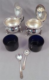 (Richard) Garrard & Co. Lidded Silver Salt & Mustard Cellars/Pots  with Cobalt Glass Liners