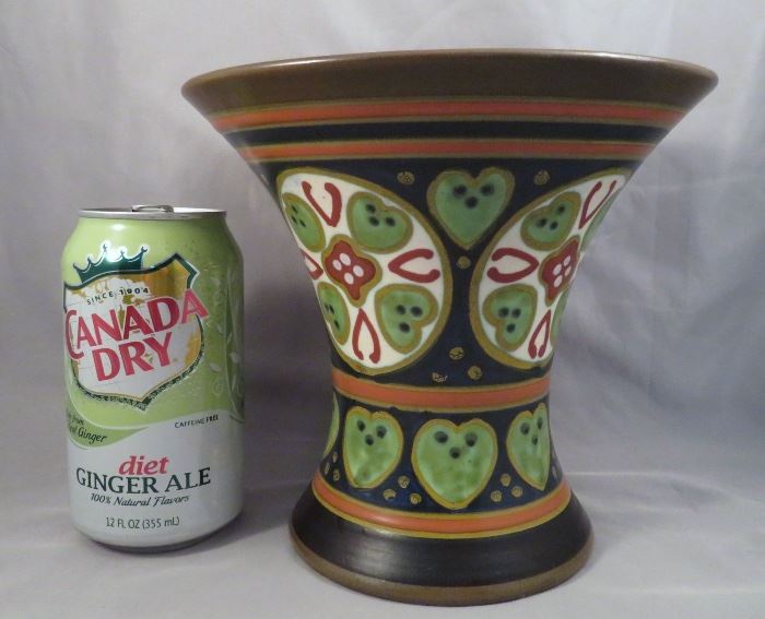 Antique Gouda Art Pottery Trumpet Vase with Arts & Crafts Styling 