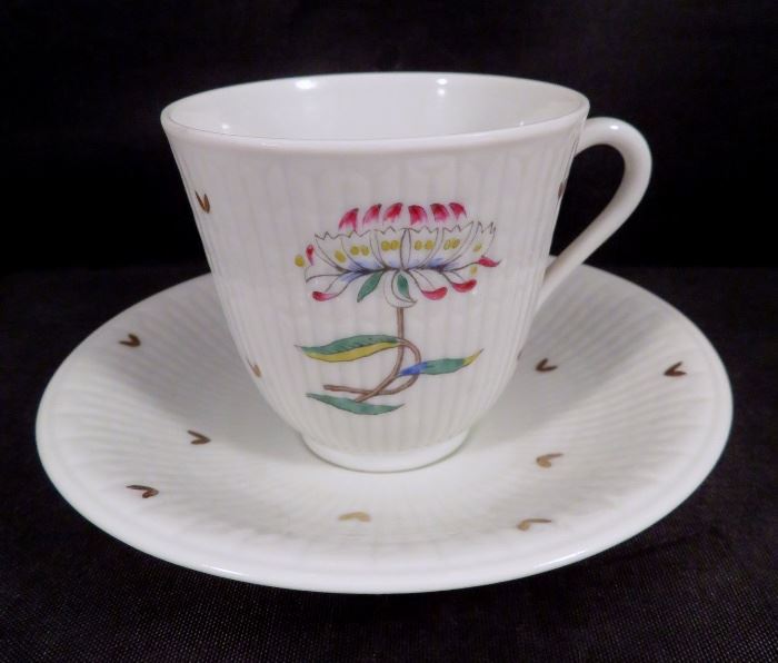 Rorstrand Porcelain Demitasse Cup & Saucer from the "Regional Flowers of Sweden" Series - this one depicting the honeysuckle plant from the Bohuslan Region.
