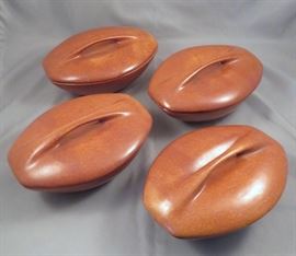Mid-Century Modernist Roseville Art Pottery "Raymor" Individual Lidded Ramekins or Casseroles
