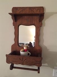 Antique Shave Station Mirror with Mug and Brushes