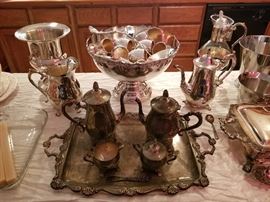 silver plate tea set punch bowl etc...
