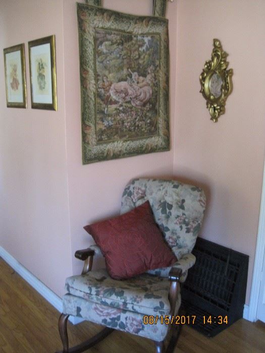 Tapestry, Upholstered Vintage Rocking Chair