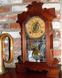 1880's Eastlake Mantle Clock, Vintage Brass Bugle
