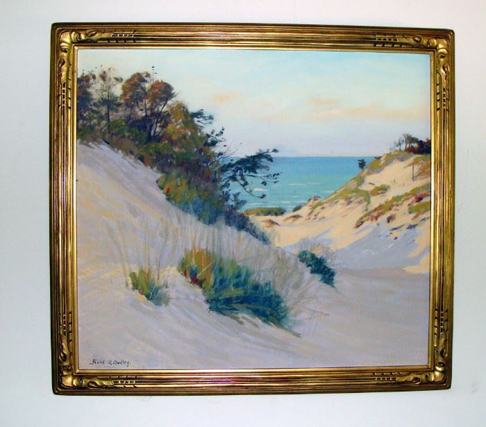 SOLD                                                                                  "Dunes" Painting by Frank Virgil Dudley (1868-1957) Oil on Canvas in Gilt Frame