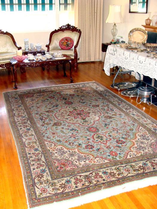 One of SEVEN vintage Persian rugs ..                               this one in Rose, Pinks and Blues - Size 118" x 72"