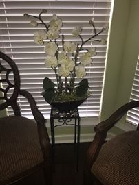 Pretty plant stand and silk floral arrangement 