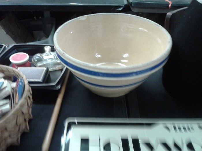 Vintage Blue Banded Stoneware Bowl 