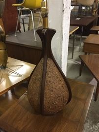 mid-century wood/cork lamp