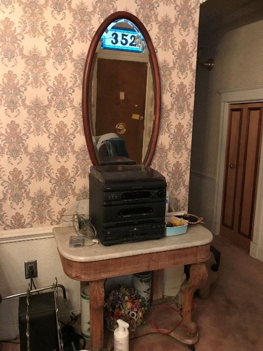 Marble Top Table , Stereo , Antique Mirror... odds and ends