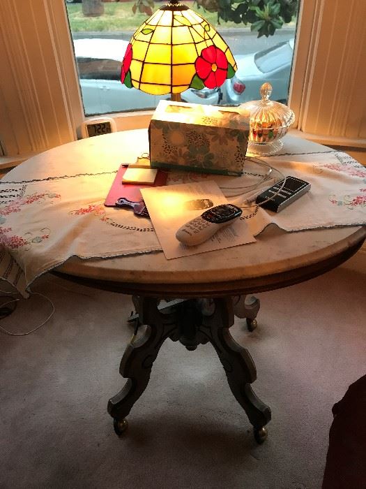 Marble Top Table , Tiffany Lamps